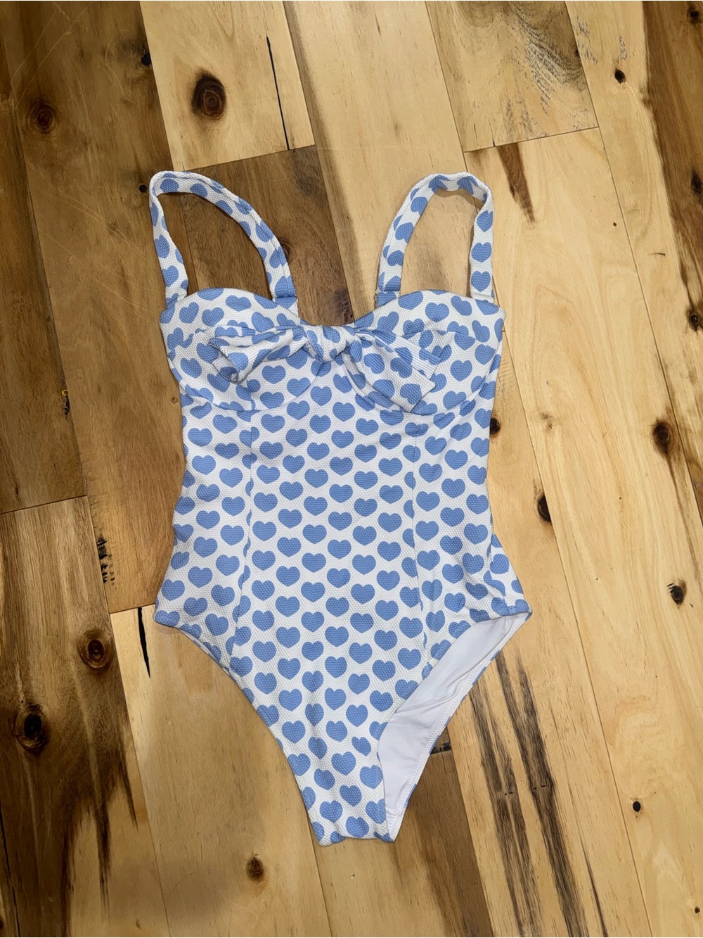Blue Heart-Print One-Piece Swimsuit with Front Knot